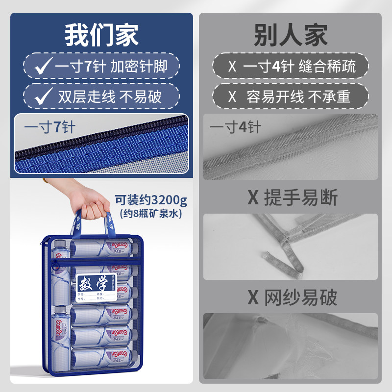 L型学科目袋课本分类袋收纳袋加厚网纱拉链式学生手提袋作业试卷,淘宝优惠券,粉丝福利购,淘宝优惠卷