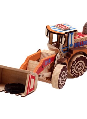 创意大号彩色木质挖掘机 挖土推土机模型客厅摆件车家居饰品