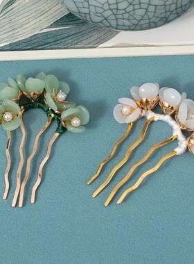 Flower Jade Hairpins Decorative Chignon Hair Pins Antique Ha