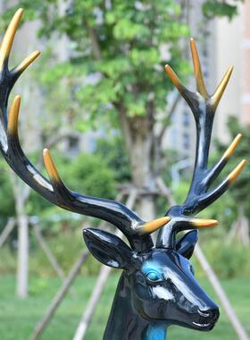 鎏金梅花鹿户外公园商场步行街小区景观玻璃钢雕塑仿真动物摆件