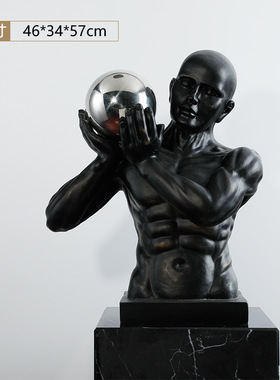 样品屋展示中心大堂端景台投球人物雕塑摆件酒店别墅客厅过道软装