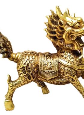 铜器铜麒麟一对摆件配饰家居装饰用品铜工艺品办公桌摆件