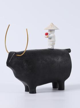 家居元逸自然新中式 客厅茶几童趣摆件系列潮玩牧童骑牛装饰摆件