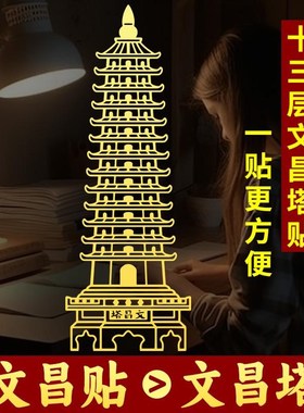 文昌塔贴纸金榜题名金属贴学生书房书桌中考高考小摆件挂件文昌贴