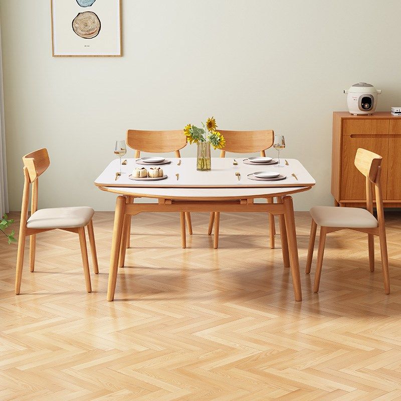 侘寂风实木可伸缩岩板餐桌樱桃木色长方形家用饭桌可变圆桌小户型,淘宝优惠券,粉丝福利购,淘宝优惠卷