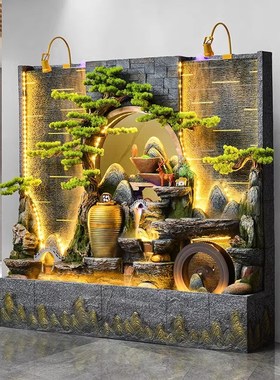 水幕墙装饰品喷泉流水墙屏风开业新居招财流水生财摆件礼品庭院花