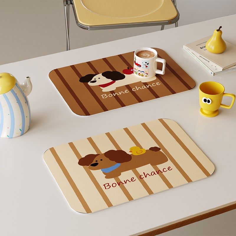 巧克力小狗高级感皮革餐垫防水防油免洗盘碗杯垫家用餐桌隔热垫子,淘宝优惠券,粉丝福利购,淘宝优惠卷