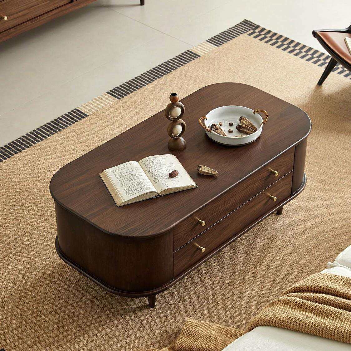 全实木茶几美式轻奢椭圆形小户型简约客厅抽屉收纳茶桌电视柜组合,淘宝优惠券,粉丝福利购,淘宝优惠卷