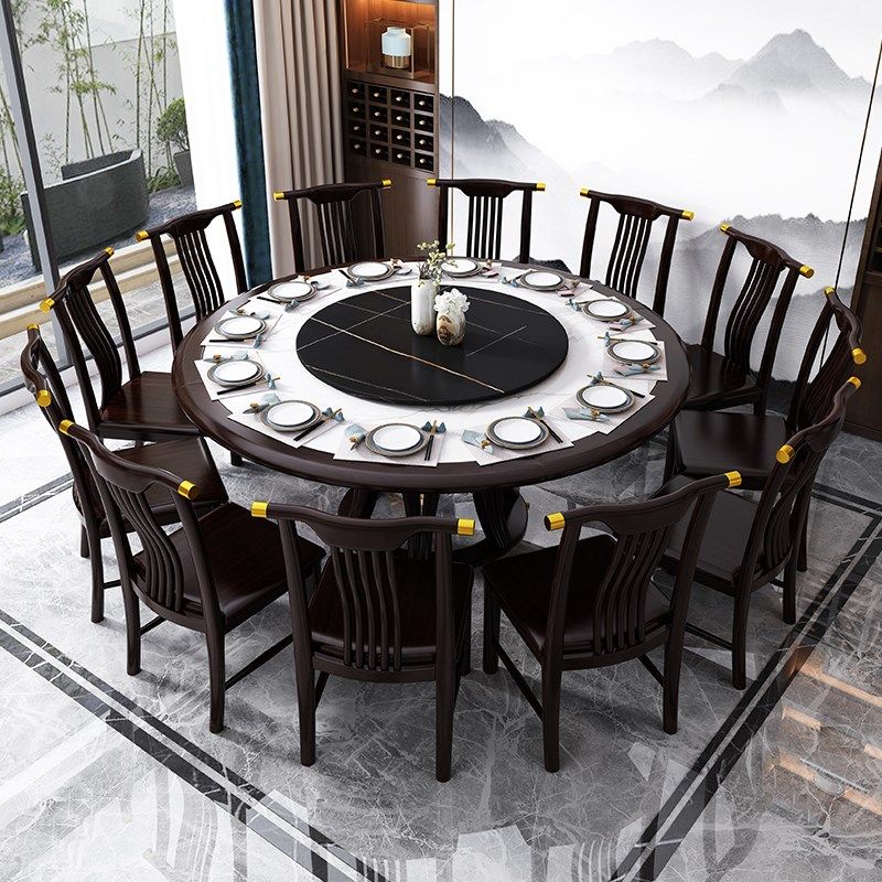 现代中式实木圆形餐桌椅家用8/10人吃饭桌带转盘大圆桌子,淘宝优惠券,粉丝福利购,淘宝优惠卷