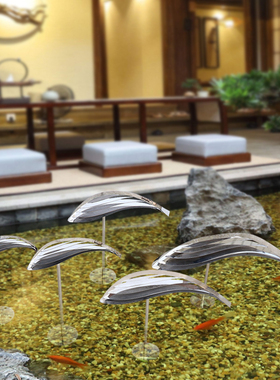 不锈钢鱼雕塑抽象金属铁艺工艺术品室内花园庭院水池景观装饰摆件