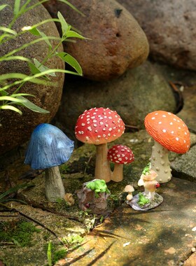 乡村田园风格可爱蘑菇微景观花盆造景摆件花园阳台庭院绿植装饰