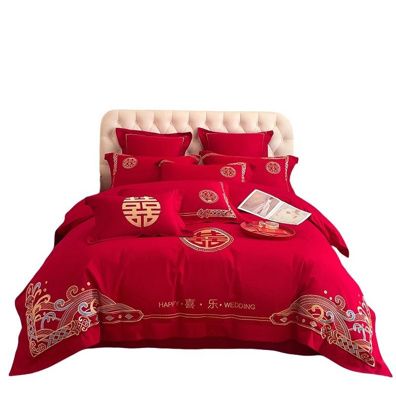 高档中式喜刺绣结婚四件大红色新婚陪嫁被婚庆床上用品婚房,淘宝优惠券,粉丝福利购,淘宝优惠卷
