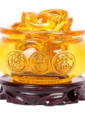 吉祥居李居明黄水晶聚宝盆摆件琉璃元宝招财聚财玄关开业乔迁礼品