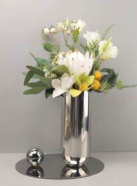 现代不锈钢花瓶摆件客厅插花饰品酒店样板间家居玄关餐厅桌面软装