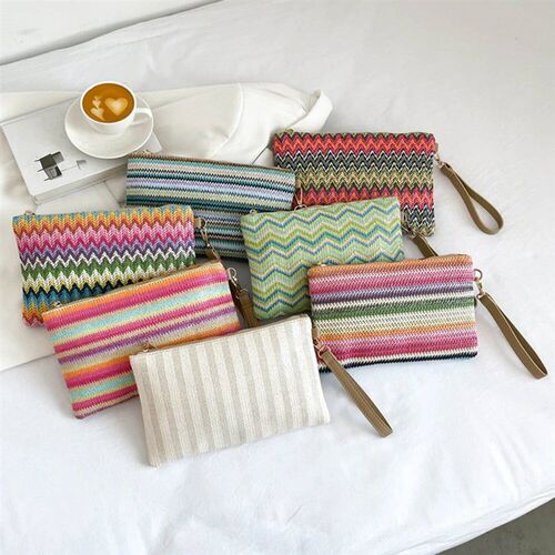 Vintage Hand Woven Clutch Bag Colourful Money Beach Long Bag - 图1
