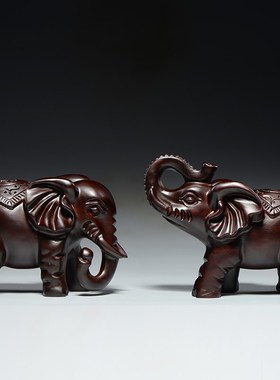 黑檀木大象雕刻摆件红木家居办公室木头象装饰工艺品开业桌面室内