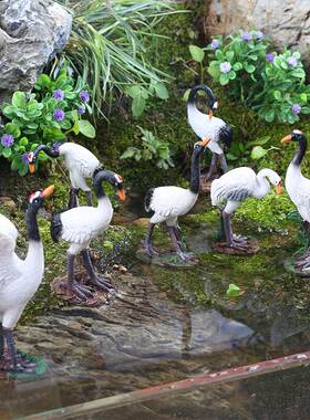 丹顶鹤小盆景饰品微景观仿真仙鹤摆件造景假山花园庭院水鸟动物