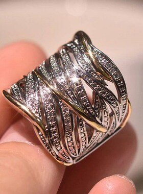 Womens Zircon Ring Crystal Stone Stainless Steel Multi-Laye
