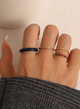 4PCS Womens Ring Summer Crystal Beaded Vintage Rings Set Ne