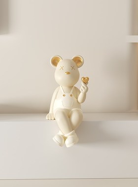 创意奶油风吊脚坐姿暴力熊摆件高级玄关隔断客厅电视柜酒柜装饰品