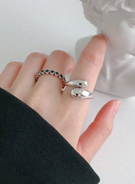 Stainless Steel Smooth Double Ball Beads Rings For Woman Ope