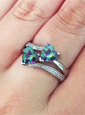 Huitan Stylish Female Rings Silver-plated Double Heart-Shape