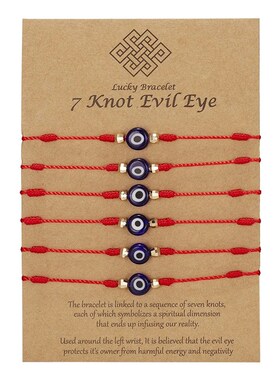 6 Pcs/set Luckly Blue Evil Eye Braided Bracelet Women Red