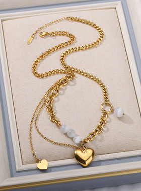 Trend Stainless Steel Multilayer Necklace Thicken Heart
