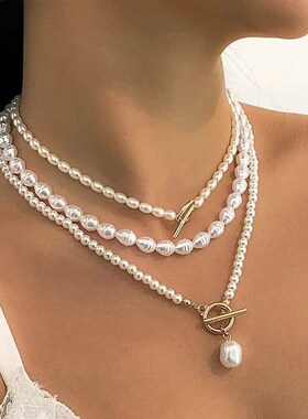 Ingemark Vintage Imitation-Pearl Heart OT Buckle Pendant Nec