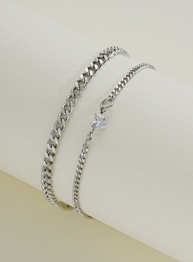 2PCS SimpleStainless Steel Bracelet Set for Couple Unisex Wo