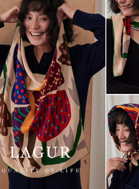 Lagur100%桑蚕丝丝巾小方巾手绘