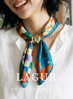 Lagur100%棉彩色印花复古方巾女