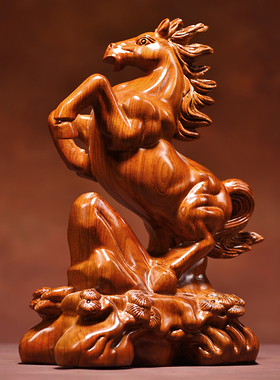 花梨木雕马摆件实木雕刻十二生肖马到成功家居装饰开业乔迁送礼品