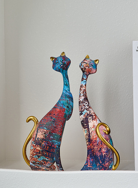 高级艺术感猫咪摆件家居客厅酒柜电视柜装饰品样板房酒店前台软装