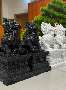 麒麟摆件一对店铺客厅家居卧室办公桌招财石雕汉白玉开业礼品