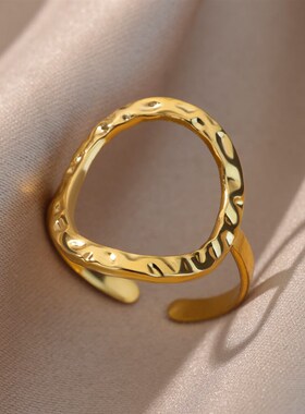 Irregular Hollow Opening Rings For Women Stainless Steel Gol