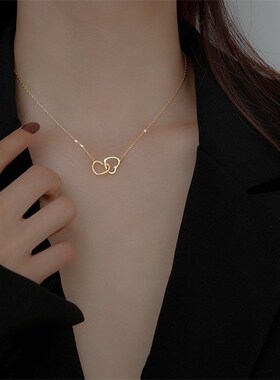 Korean Fashion Double Heart Interlocking Clavicle Chain Neck