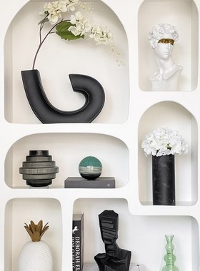 样板间书柜家居软装饰品创意玻璃陶瓷摆件杯蜡相架仿真花Z08