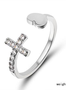 1PC Silver Color Alloy Rhinestone Cross Ring Geometric Heart