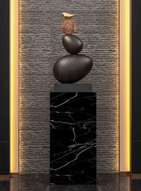 侘寂风客厅落地摆件高档沙发旁边时来运转大型雕塑高级感软装饰品