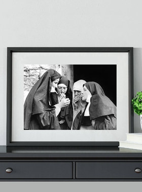 Smoking Nuns Prints Vintage Photo Black and White Poster Cig