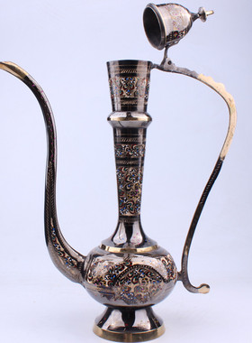 巴基斯坦铜器民族手工艺品酒壶民族壶大把壶摆件特色家居装饰摆设