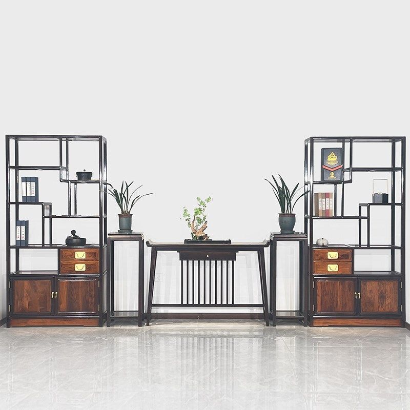 中式博古架檀香木黑檀木色古董架全实木茶室多宝阁展示柜茶叶柜,淘宝优惠券,粉丝福利购,淘宝优惠卷