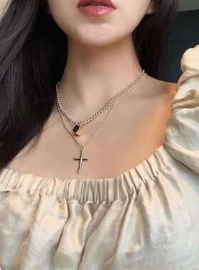 Pearl neckchain female Multi Chain Cross Angel Pendant Chain