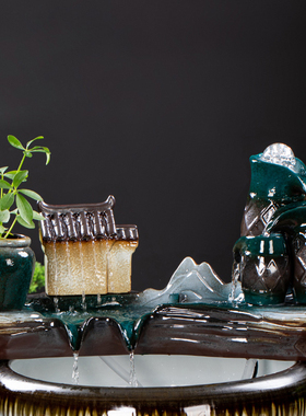 时来运转流水摆件循环水鱼缸生财办公室假山客厅室内招财水缸造景