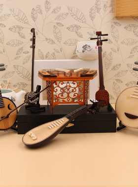 箜篌摆件迷你中阮月琴琵琶班卓琴模型传统民乐库姆孜模型摆件竹笛