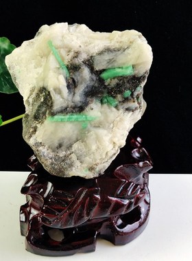 天然祖母绿绿柱石原石宝石奇石收藏礼品酒柜客厅办公桌面家居摆件