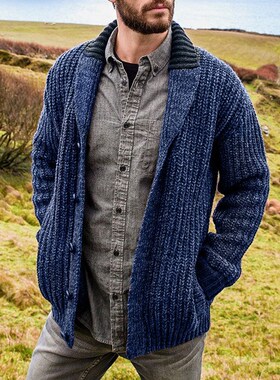 Men's cardigan solid color long sleeve knitted sweater c