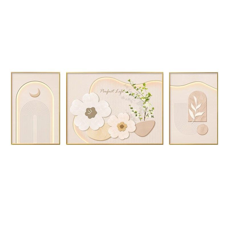 奶油风绿植花卉客厅装饰画高级感沙发背景墙挂画新款抽象三联壁画,淘宝优惠券,粉丝福利购,淘宝优惠卷