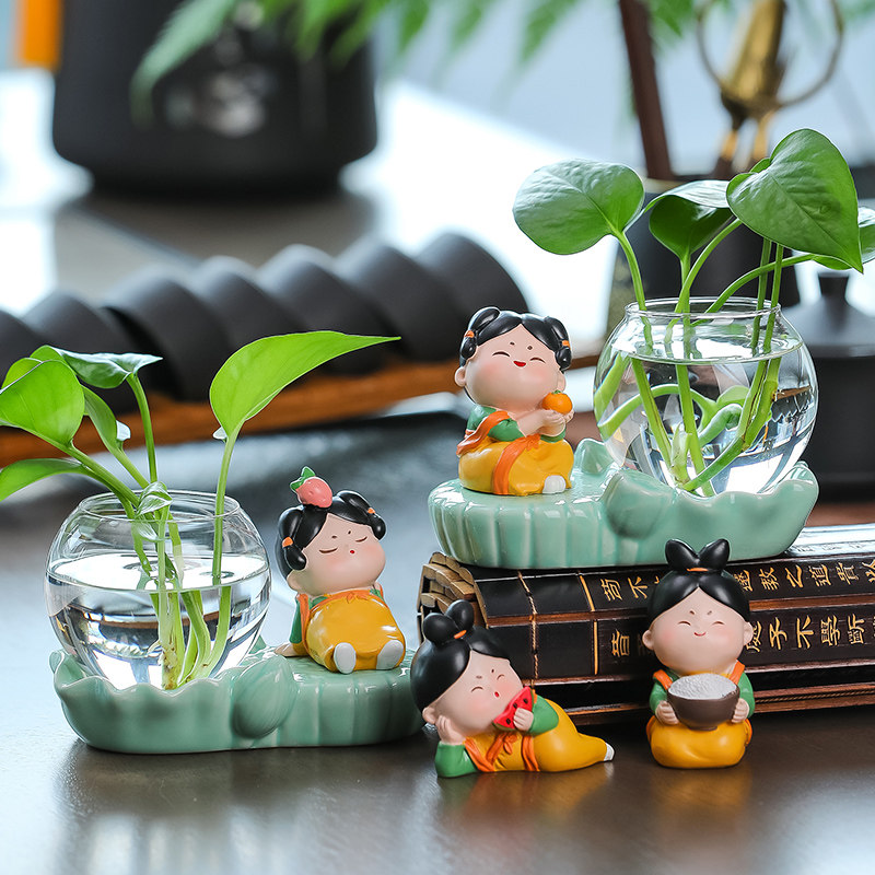 可爱唐仕女水培花器茶桌面装饰茶宠摆件创意花瓶水养绿萝插花器皿,淘宝优惠券,粉丝福利购,淘宝优惠卷